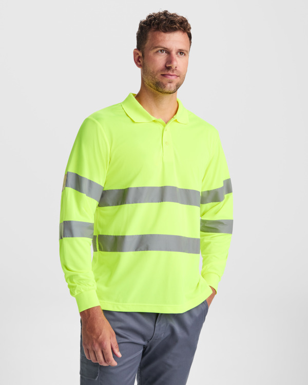 Polo M_L Alta Visibilidad Bandas Básicas Amarillo Fluor-Gris Front