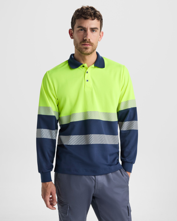 Polo M_L Alta Visibilidad Tejido Antienganches Amarillo Fluor-Azul Marino