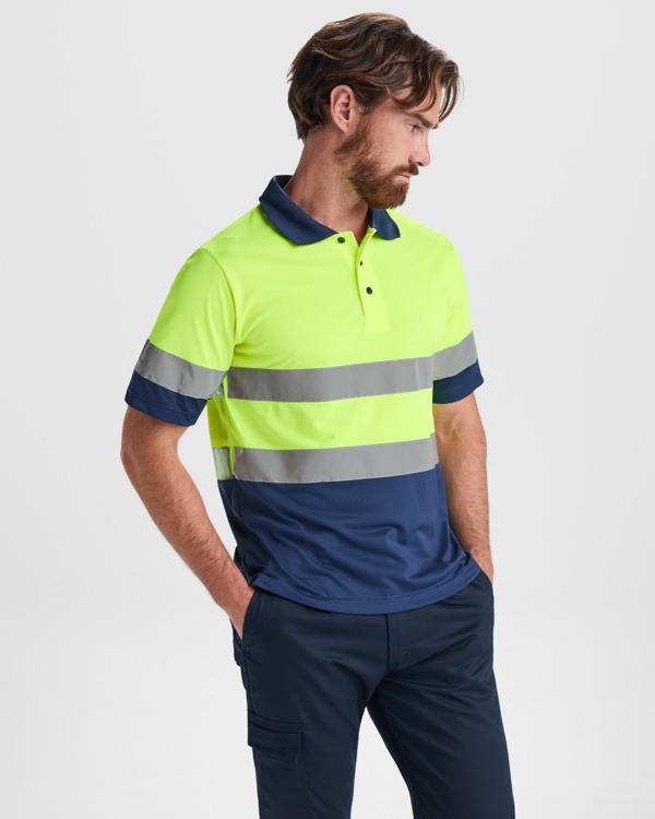 Polo Alta Visibilidad 100% Poliéster Invierno Amarillo Fluor-Azul Marino