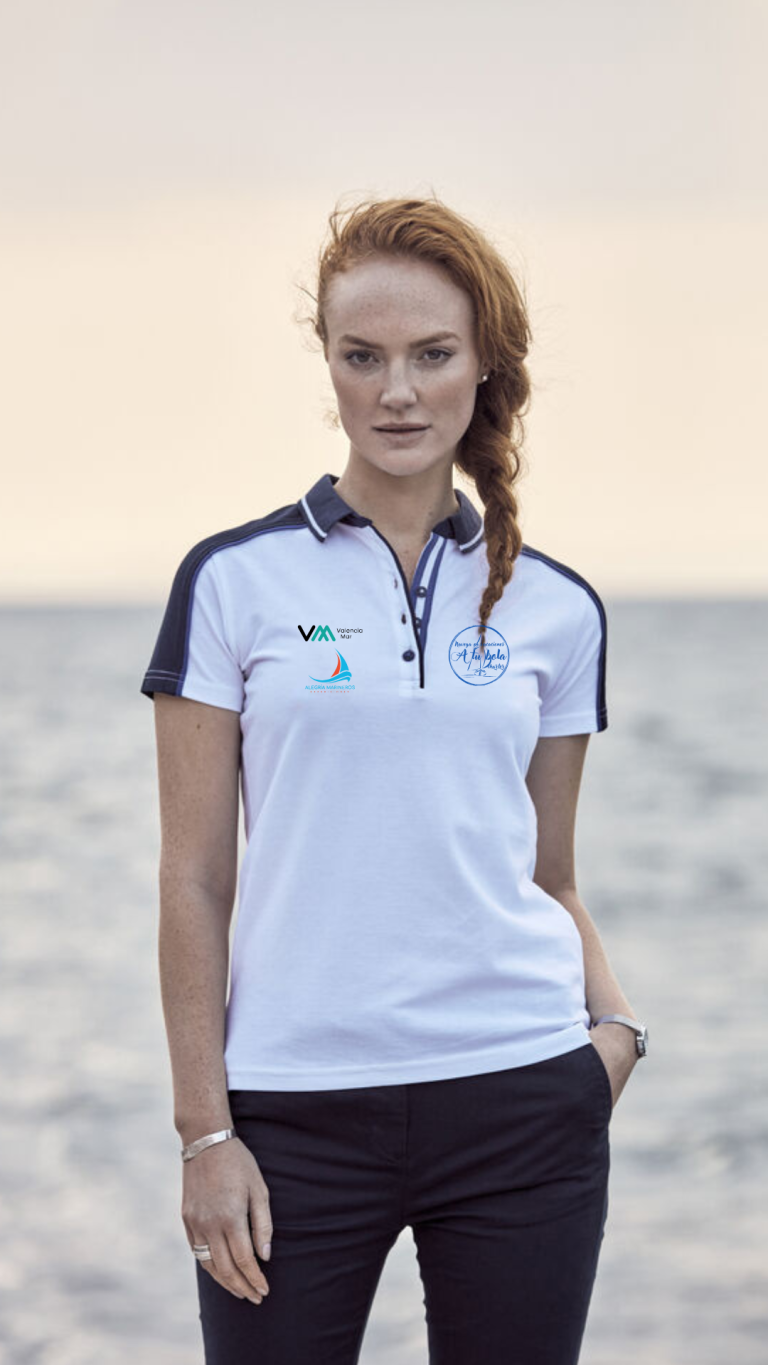 POLO MUJER PIQUÉ · MULTICOLOR · 100 % ALGODÓN · TEJIDO PRE-ENCOGIDO · 200 GSM · BLANCO DEL