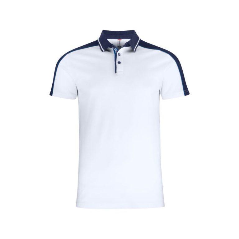 POLO HOMBRE PIQUÉ · MULTICOLOR CON CONTRASTE · 100 % ALGODÓN · TEJIDO PRE-ENCOGIDO · 200 GSM · BLANCO DEL
