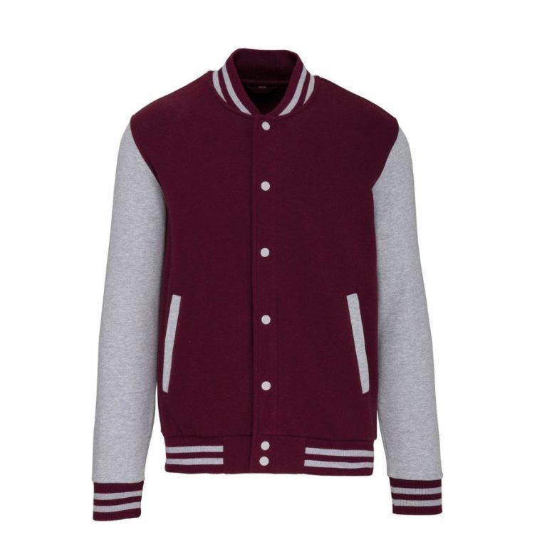 Chaqueta de Béisbol · Estilo Universitario · Personalizable Parche Bordado Gris Oxford-Morado Vino