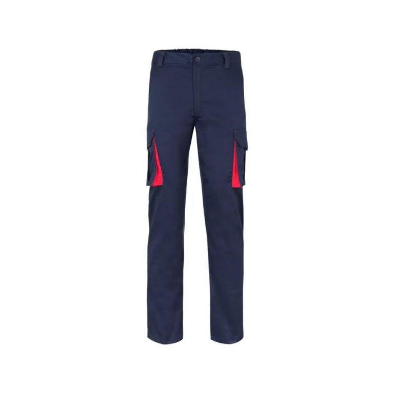 Pantalón Multibolsillos Elástico Bicolor Azul Marino-Rojo