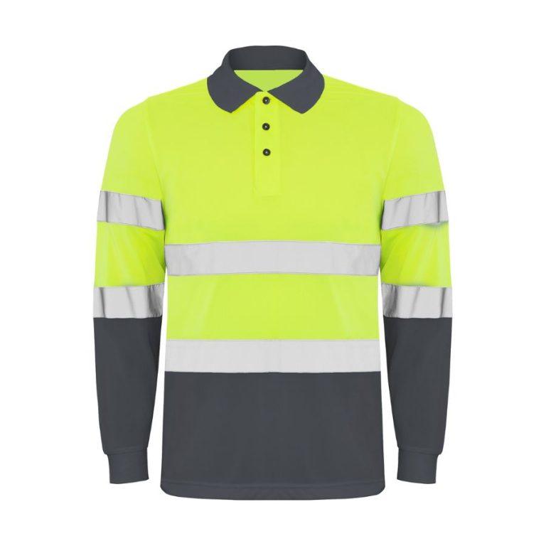 Polo M_L Alta Visibilidad Bandas Básicas Amarillo Fluor-Gris Front